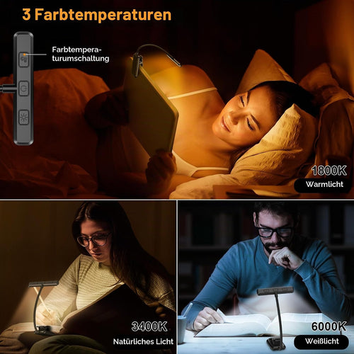 Gritin Leselampe Buch Klemme, USB Aufladbare Buchlampe mit 19 LEDs