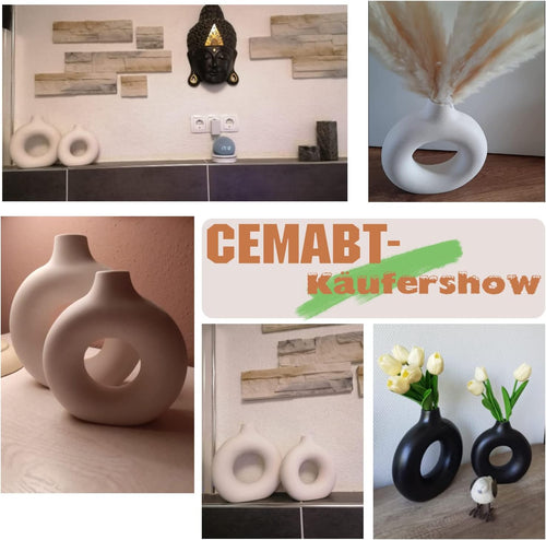 CEMABT Vasen für Pampasgras, handgemachte Vase, getrocknete Blumen, Keramik, Weiß, Handwerkliche Ornamente für die Dekoration des Bürohauses, Vasenset (S, Beige)