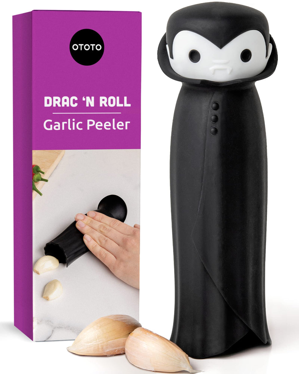 OTOTO Gracula Knoblauchschneider - Knoblauch Zerkleinerer & Schäler - Knoblauchpresse Dracula Leicht zu bedienen - Twister Ohne BPA - Leicht zu Reinigen & Spülmaschinenfest - Halloween Deko