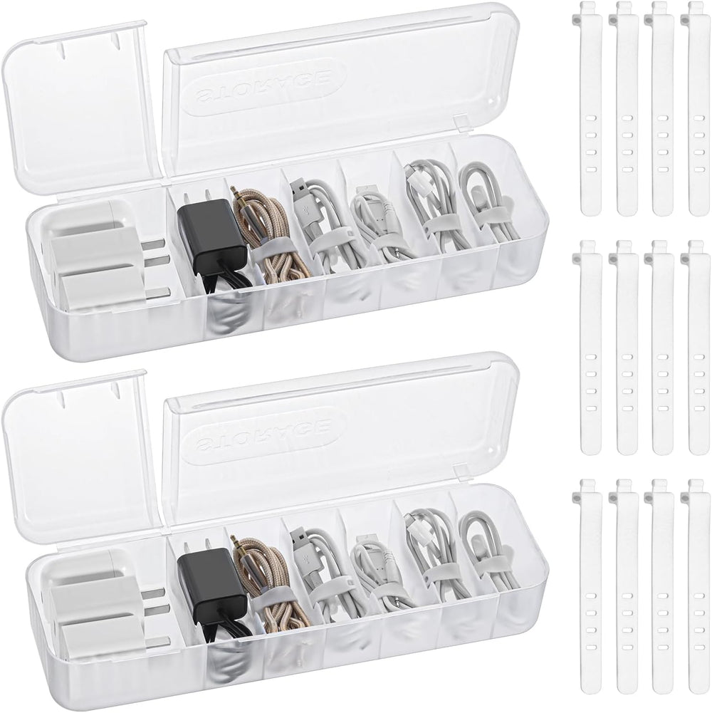 2 Stück Kabel Organizer - Kabel Organizer Box für Kabelaufbewahrung und Sortierung, Aufbewahrungsbox für Ladekabel, praktischer Kabelschutz und Kabelaufwicklung