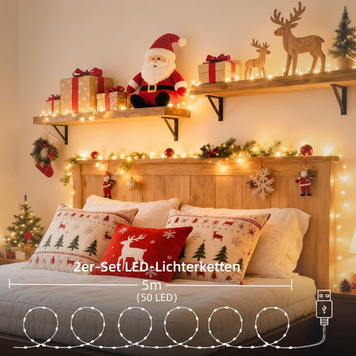 2 Stück Led Lichterkette mit USB, Wasserdicht, 5M 50er Micro Silver LED