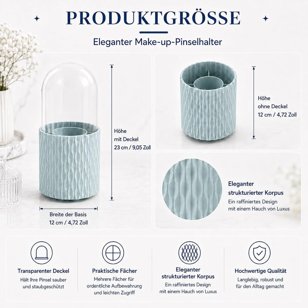 scicent Make Up Kosmetik Organizer, 360 drehbarer Make-up-Pinselhalter, Organizer, transparent, staubdicht Blau