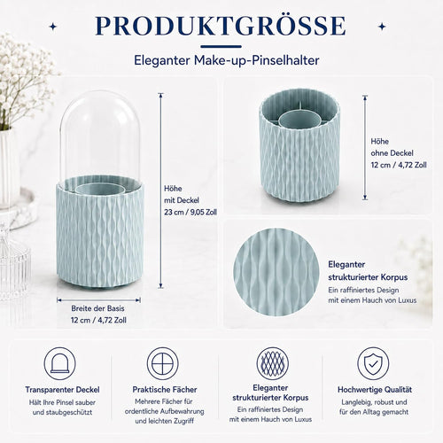 scicent Make Up Kosmetik Organizer, 360 drehbarer Make-up-Pinselhalter, Organizer, transparent, staubdicht Blau