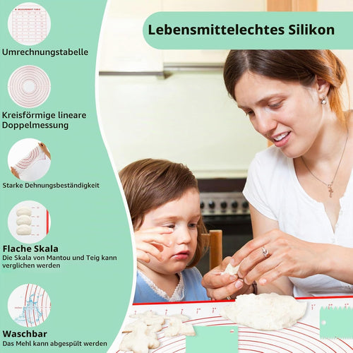 VFANDV Silikon Backmatte, 70 x 50 cm Backunterlage Silikon, Backpapier Arbeitsmatte mit Messung, Rutschfeste Backunterlage Antihafte Backmatte mit Teigschneider für Plätzchen, Pizza Teig (rot)