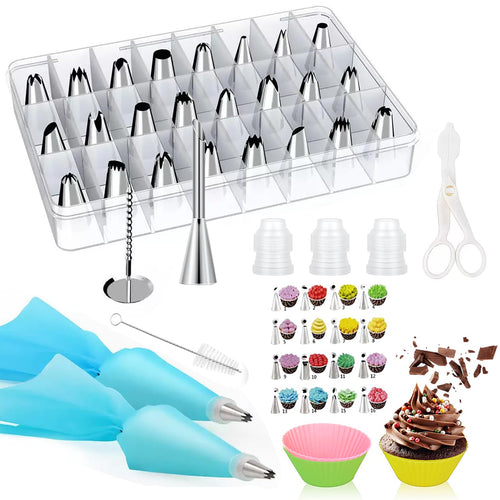 Spritzbeutel mit Tüllen 43 Stück, Spritztüllen Set aus Edelstahl, Wiederverwendbarer Silikon Spritzbeutel, Torten Zubehör für Cupcakes, Kuchen und Torten Dekorieren