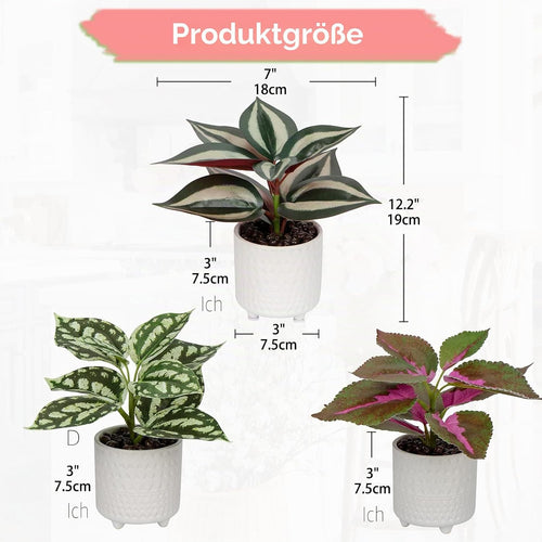 3er Set Kunstpflanze Deko Kunstpflanze klein Pflanzen im Keramiktopf Kunstpflanze Dekoration Modern für Home Office Badezimmer Küche und Innendekoration