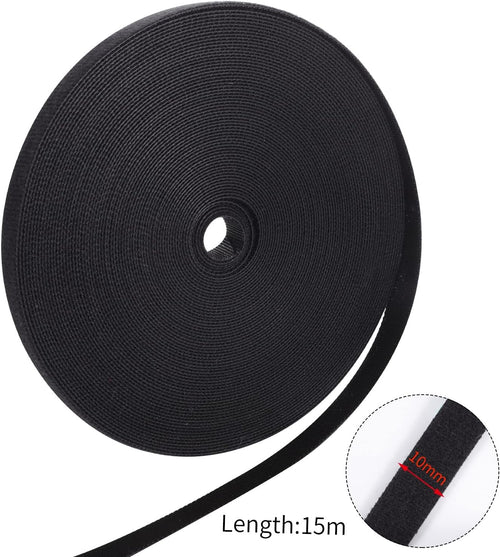 15m Klett Kabelbinder, 10 mm, Zuschneidbar, Klettband Schwarz