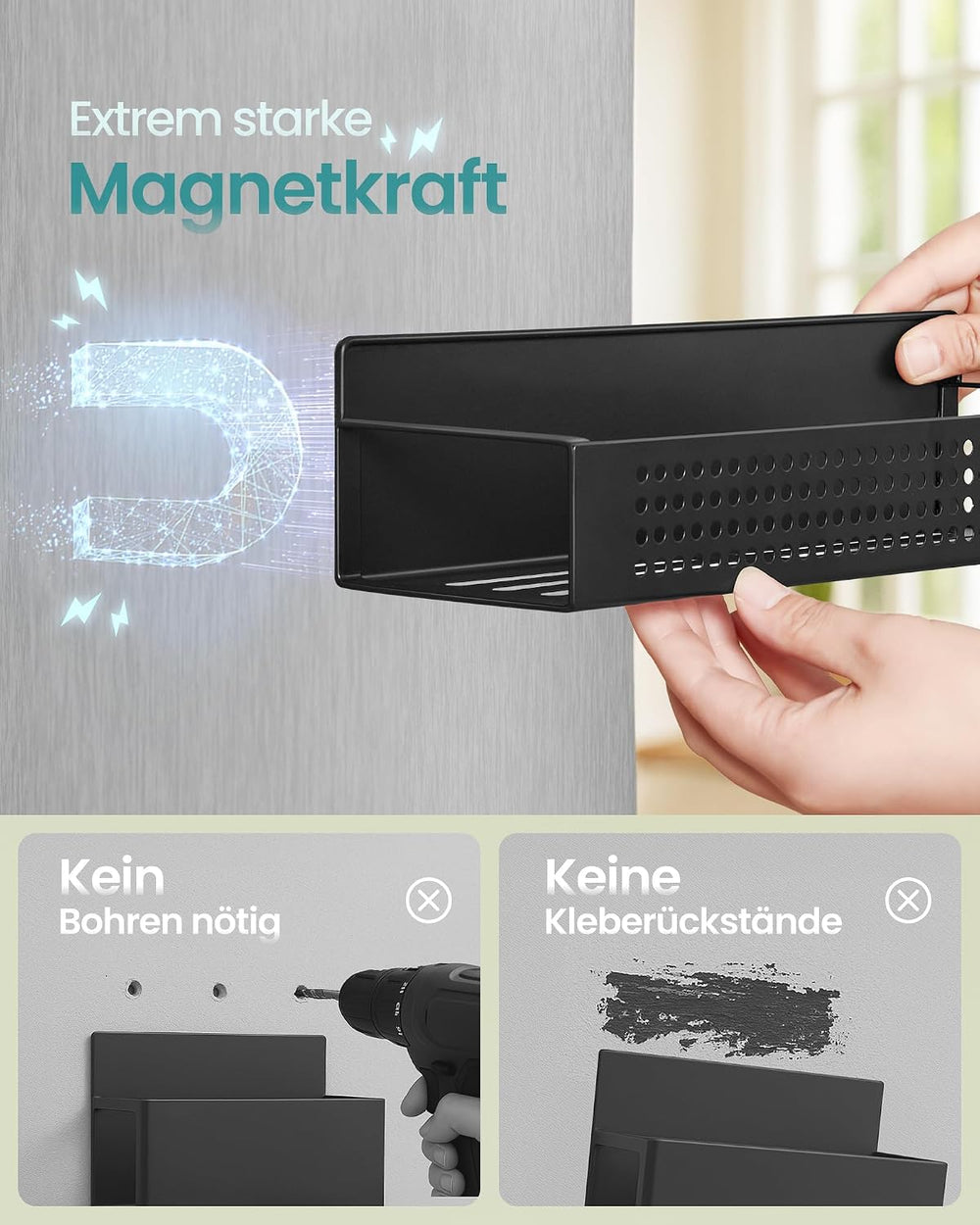 SONGMICS Gewürzregal magnetisch, 4er Set, Magnetregal, Gewürz Organizer
