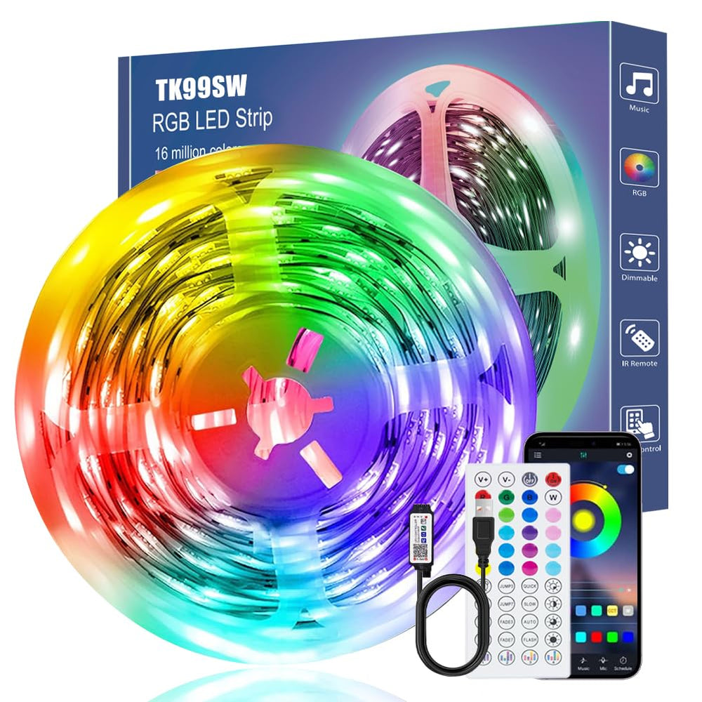 LED Strip 3m, USB RGB Streifen Mit App Fernbedienung, Music Sync Steuerbar Timer Einstellung, Band Selbstklebend Beleuchtung Lichter Verstellbare Helligkeiten Farbwechsel Für Tv/Schlafzimmer/Party