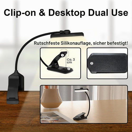 Leselampe Buch Klemme, USB Wiederaufladbare mit 24 LEDs, Schwarz