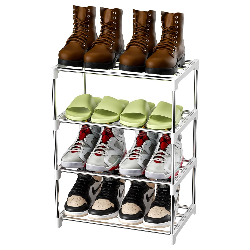 Magrimaxio Schuhregal Metall, Schuhaufbewahrung mit 4 Ebenen, Leichtes Schuhablage, Schuh Regal Stapelbar für 8 Paar Schuhe, Schuhständer für Flur, Wohnzimmer, Schlafzimmer, Eingangsbereich (Schwarz)
