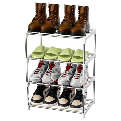 Magrimaxio Schuhregal Metall, Schuhaufbewahrung mit 4 Ebenen, Leichtes Schuhablage, Schuh Regal Stapelbar für 8 Paar Schuhe, Schuhständer für Flur, Wohnzimmer, Schlafzimmer, Eingangsbereich (Schwarz)