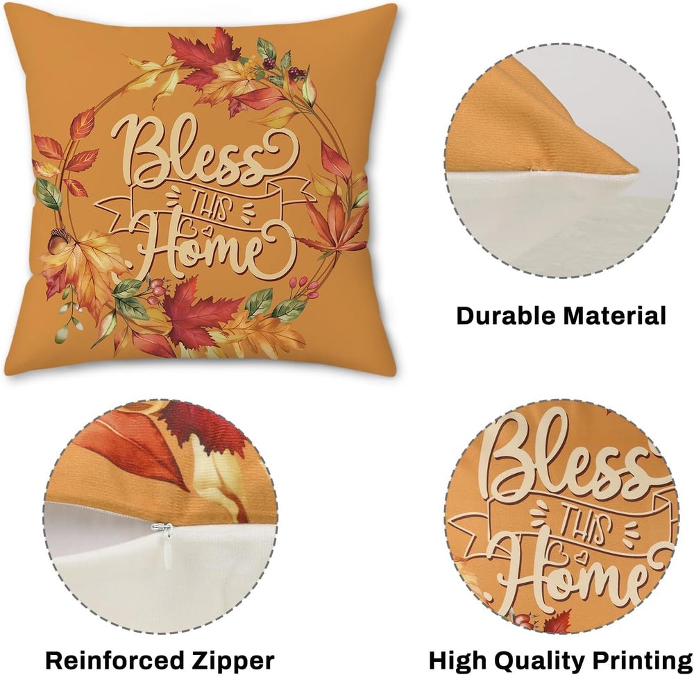 Bonhause Kissenbezug Herbst Bäume 40 x 40 cm Orange Wälder Marple Blätter Samt Soft Dekorative Kissenhülle Zierkissenbezüge für Sofa Schlafzimmer Wohnzimmer Zuhause Dekoration 4er Set