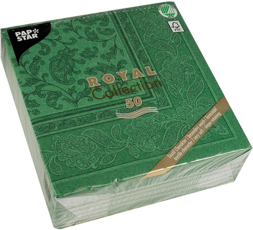 Papstar, 50 Servietten "ROYAL Collection" 1/4-Falz 40 cm x 40 cm dunkelgrün "Ornaments", #11666