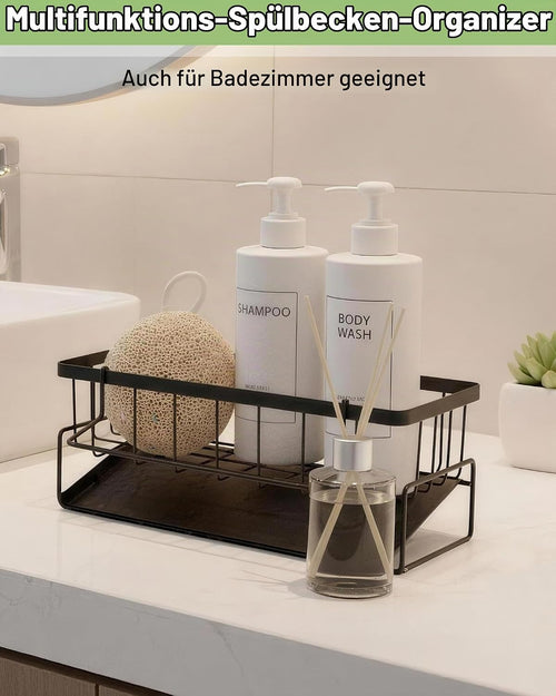 Spülbecken Organizer hängend aus Edelstahl mit selbstentleerender Ablaufwanne, Küchen Organizer Spüle für Schwämme, Bürsten, Seife und Geschirrtücher, platzsparender Organizer Küche für Küche und Bad