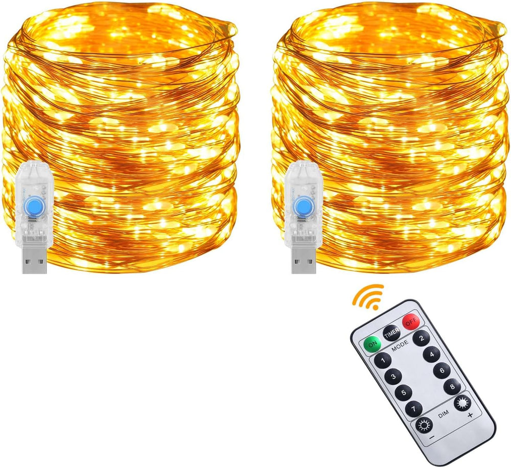Vicloon LED Lichterkette USB, 2 Stück DIY kleine Lichterketten mit Fernbedienung,10m 100LED 8 Modi und Timer,LED Mini Lichterkette für Weihnachten, Schlafzimmer, Party,Hochzeit,Garten