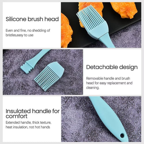 Silikon Backpinsel, 2 Stück 17cm Küche Pastry Brush, Grillbürste Pinsel, Basting Gebäckbürste, BBQ Pinsel für Grillen, Gebäck, Rühren, Backen, Kochen - Grau, Blau