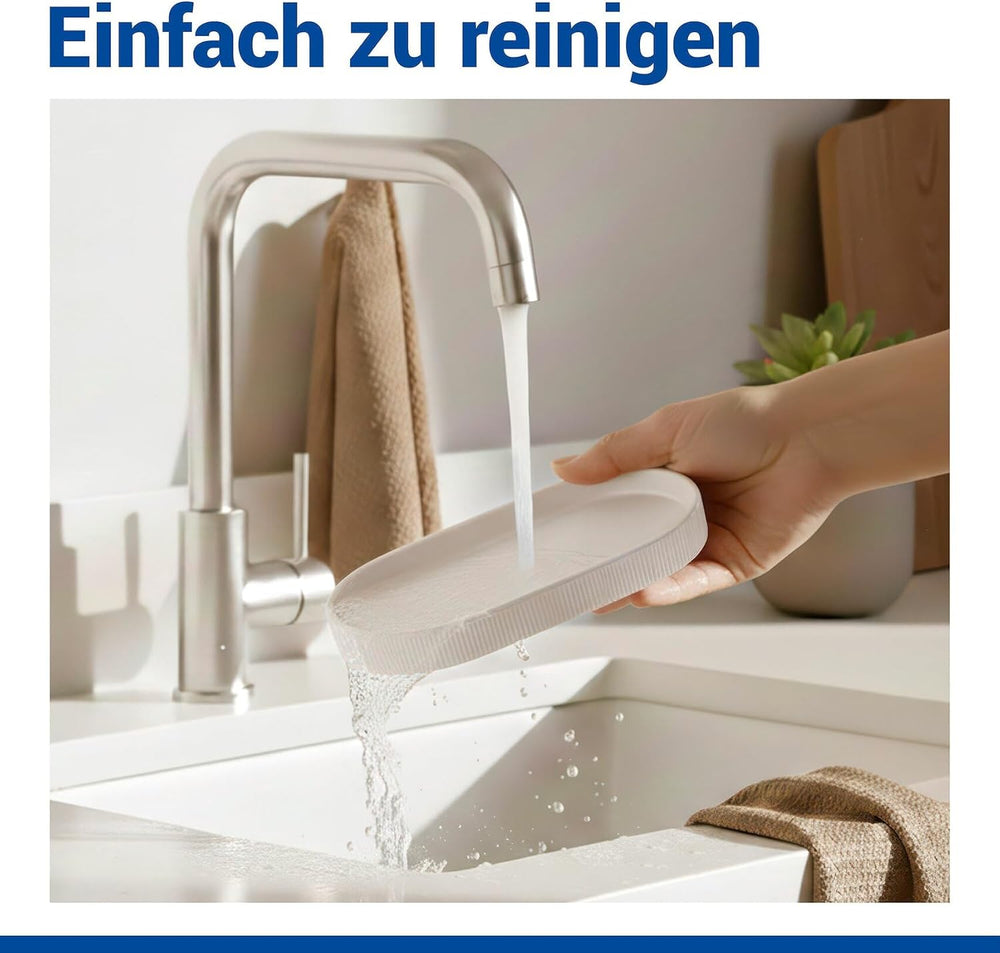WENKO Ablage Mod. Fablo aus Keramik mit Rillenoptik, freistehend, Badezimmer-Organizer, Badablage, Schmuckschale, dekoratives Tablett für Badezimmer, Schlafzimmer, Wohnzimmer, Büro, Creme matt