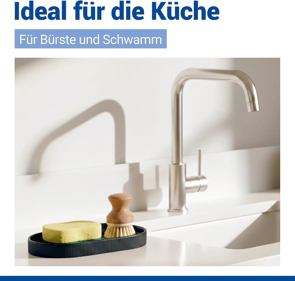 WENKO Ablage Mod. Fablo aus Keramik mit Rillenoptik, freistehend, Badezimmer-Organizer, Badablage, Schmuckschale, dekoratives Tablett für Badezimmer, Schlafzimmer, Wohnzimmer, Büro, schwarz matt