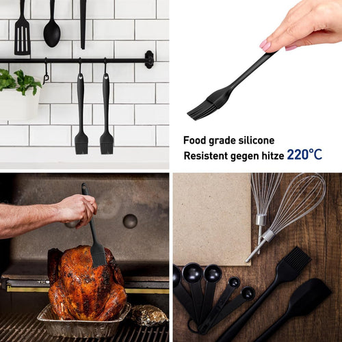 2 Stück 21cm Backpinsel, Backpinsel Silikon, Pinsel Küche, Silikonpinsel Küche, Schwarz Silikon Pinsel, Grillpinsel, Pinsel Backen, Spülmaschinengeeignet, für Backen, Grillen, Kochen