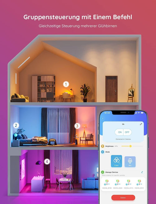 Govee Smart Glühbirne E27, WLAN LED Lampe RGBWW 800lm,dimmbare,2 Stück