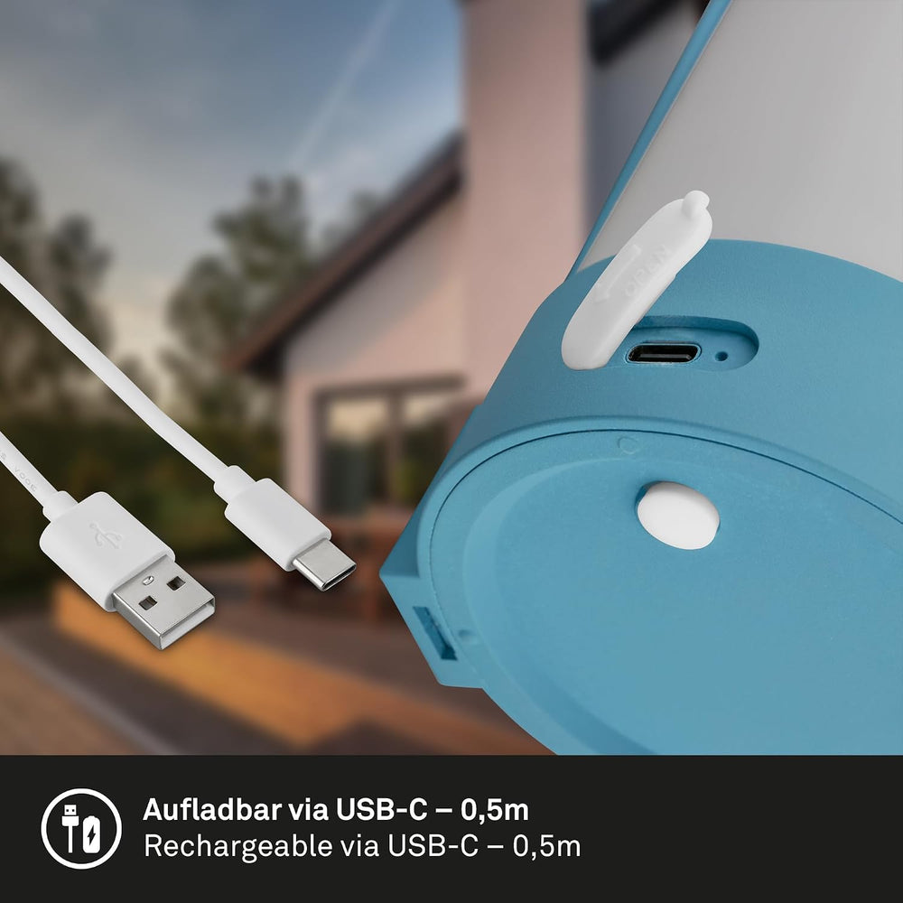 BRILONER - LED Tischlampe kabellos IP44 mit Touch, dimmbar in Stufen, USB-C, Akku tauschbar, Nachttischlampe, Leselampe, LED Lampe, Campinglampe, Tischleuchte, Akku Lampe, Outdoor, 9x8x15,5 cm, blau