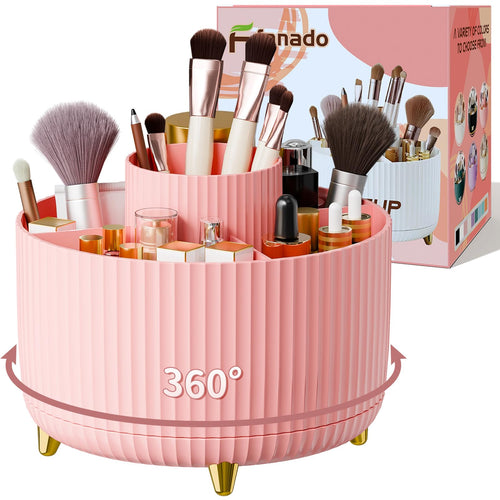 fanado 360 ° drehbarer Make-up-Organizer, Make-up-Pinselhalter, 5 Fächer für Make-up und Hautpflege-Aufbewahrung für Schminktisch, Desktop, Badezimmer (weiß)