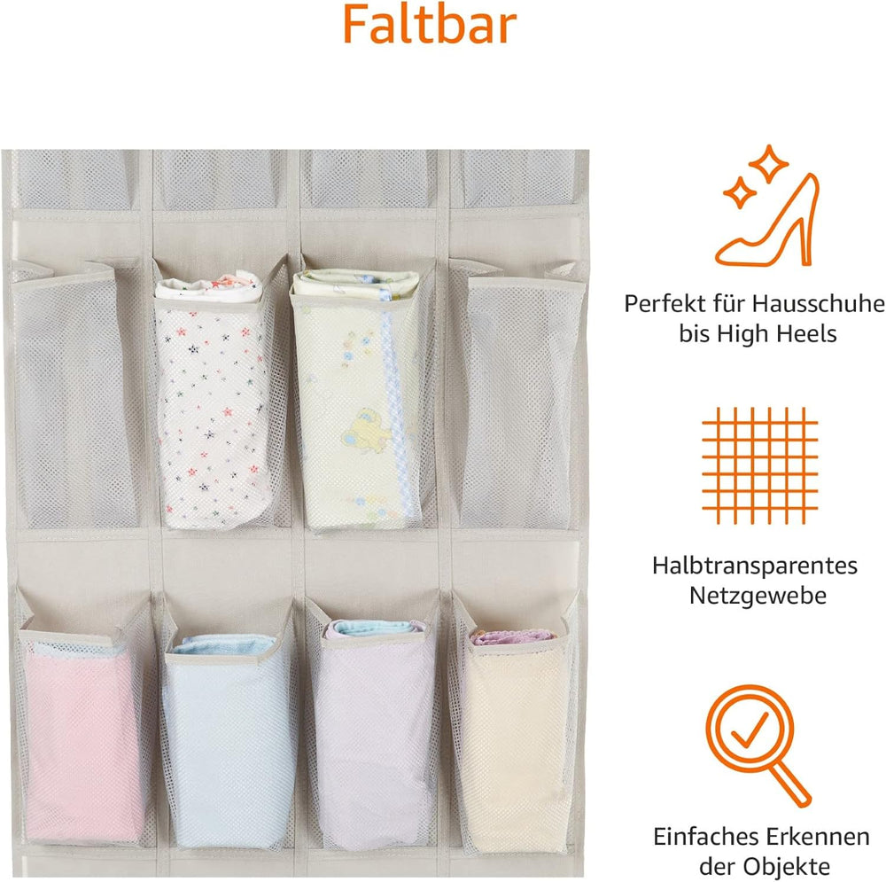 Amazon Basics 20 Taschen Schuhaufbewahrung zum Aufhängen an Türen - Bietet Platz für 10 Paar mittelgroßer Schuhe, Grau Bräunen