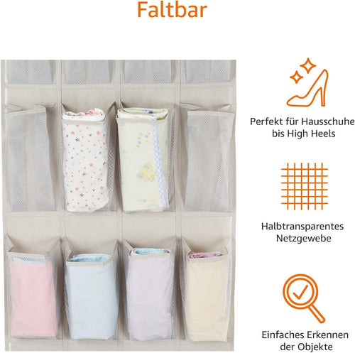 Amazon Basics 20 Taschen Schuhaufbewahrung zum Aufhängen an Türen - Bietet Platz für 10 Paar mittelgroßer Schuhe, Grau Bräunen