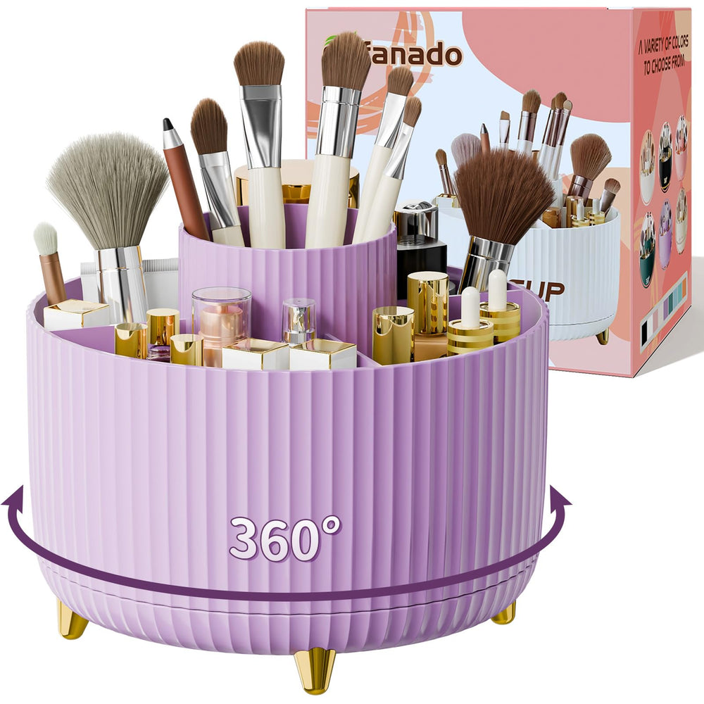 fanado 360 ° drehbarer Make-up-Organizer, Make-up-Pinselhalter, 5 Fächer für Make-up und Hautpflege-Aufbewahrung für Schminktisch, Desktop, Badezimmer (weiß)