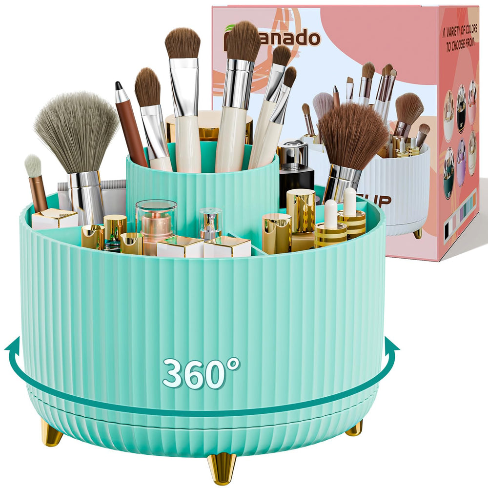 fanado 360 ° drehbarer Make-up-Organizer, Make-up-Pinselhalter, 5 Fächer für Make-up und Hautpflege-Aufbewahrung für Schminktisch, Desktop, Badezimmer (weiß)