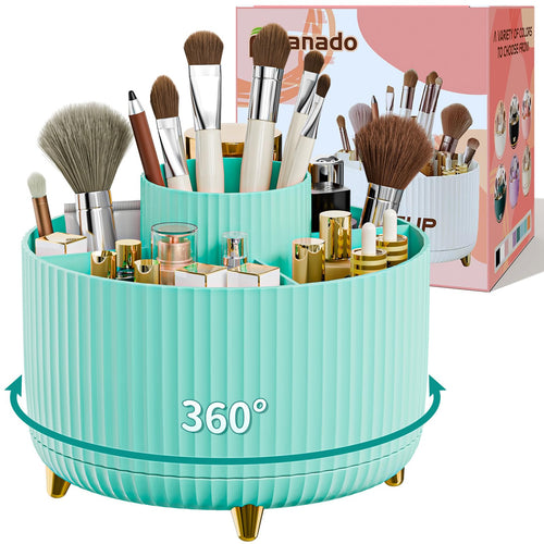 fanado 360 ° drehbarer Make-up-Organizer, Make-up-Pinselhalter, 5 Fächer für Make-up und Hautpflege-Aufbewahrung für Schminktisch, Desktop, Badezimmer (weiß)