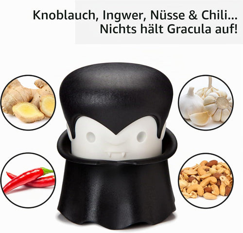 OTOTO Gracula Knoblauchschneider - Knoblauch Zerkleinerer & Schäler - Knoblauchpresse Dracula Leicht zu bedienen - Twister Ohne BPA - Leicht zu Reinigen & Spülmaschinenfest - Halloween Deko