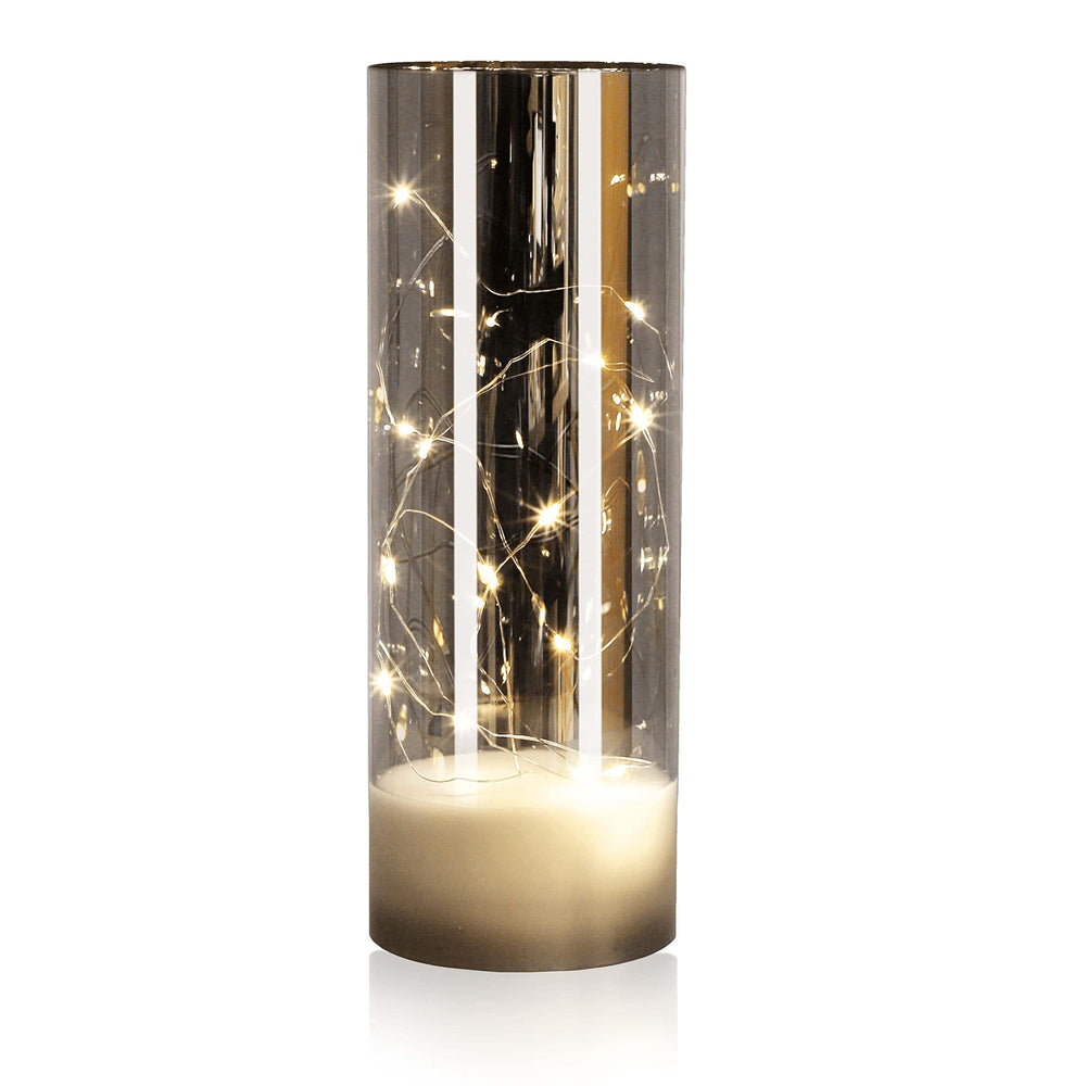 LED Universum - LED Kerze Cynthia 10cm, Echtwachskerze umwickelt mit einer LED Lichterkette, cremefarben, warmweißes Licht, 5h Timer, Batteriebetrieben: 2x AA (nicht inklusive) (Cynthia 10 cm)