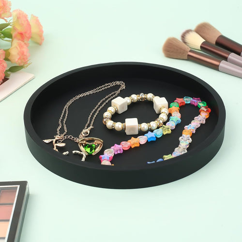 Dekotablett Deko Tablett, Badezimmer Tablett Schwarz Silikon Ablageschale, für Badewanne Küchen Toilette Schminktisch Kosmetisch Kerzen Tabletts (rund, 18x18x1.9 cm)