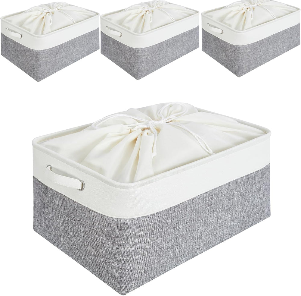 Mangata aufbewahrungsbox Stoff, aufbewahrungskorb, Korb aufbewahrung Stoff mit Griffen für Schrank, Spielzeug, kleiderschrank, Regale, Kleidung (Helles Khaki Weiß, klein)