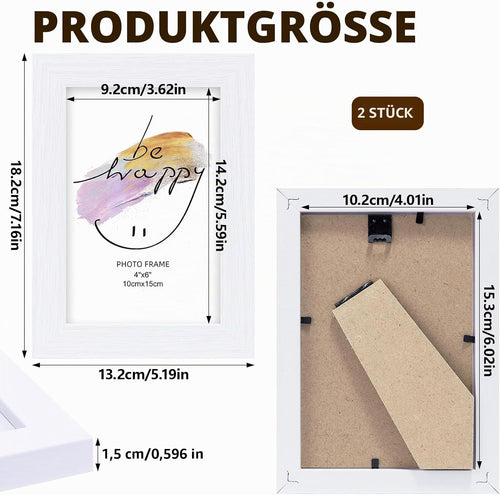 2 Stück  Bilderrahmen 10x15cm Weiß Fotorahmen mit Organischem Glas