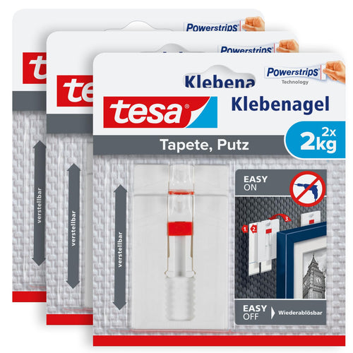 tesa Klebenagel für Tapete & Putz, verstellbar - 4 Nägel inkl. tesa Strips