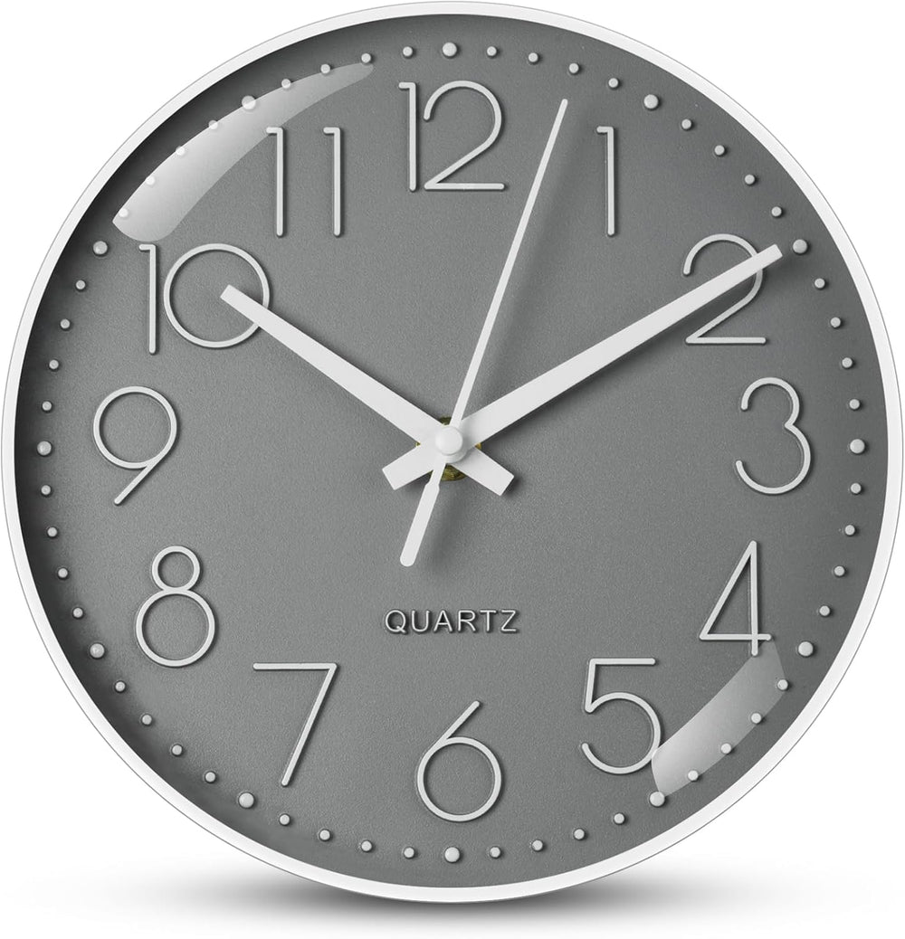 Aolso Wanduhr, geräuschlos und tickt Nicht, Batteriebetriebene runde Wanduhr, Digitale Wwanduhr, modernes Quarz-Design, für Wohnzimmer, Büro, Küche oder Kinderzimmer (Grau, 20CM)