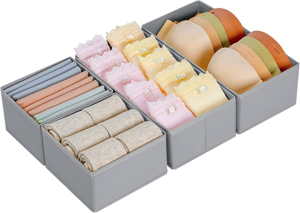 DIMJ 4 Stück Schubladen Ordnungssystem Schubladen Organizer, Faltbare Aufbewahrungsbox Stoff, Schubladeneinsätze für Kleiderschränke, Kleiderschrank Organizer für Kleidung, Hellgrau