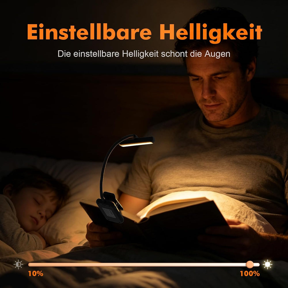 GRIFEMA Leselampe mit Klemme, 10 LEDs, USB C, 180° drehbarer Kopf