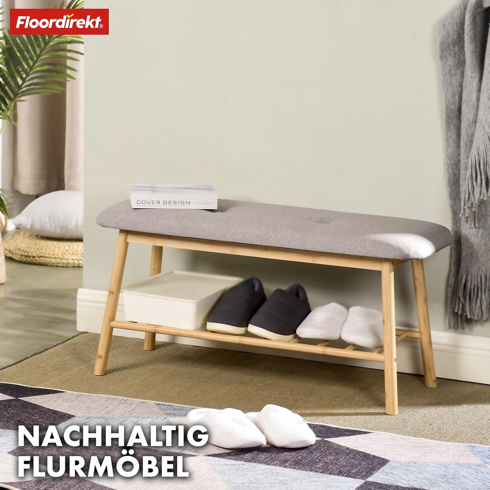 Floordirekt Schuhregal aus Bambus, schmales und platzsparendes Schuhregal, Schuhorganizer mit Sitzfläche (Montana)