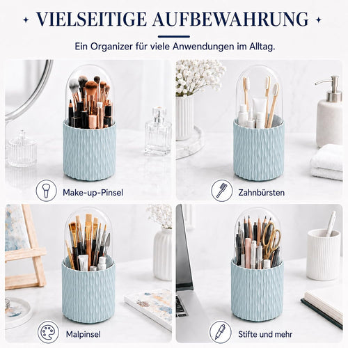 scicent Make Up Kosmetik Organizer, 360 drehbarer Make-up-Pinselhalter, Organizer, transparent, staubdicht Blau