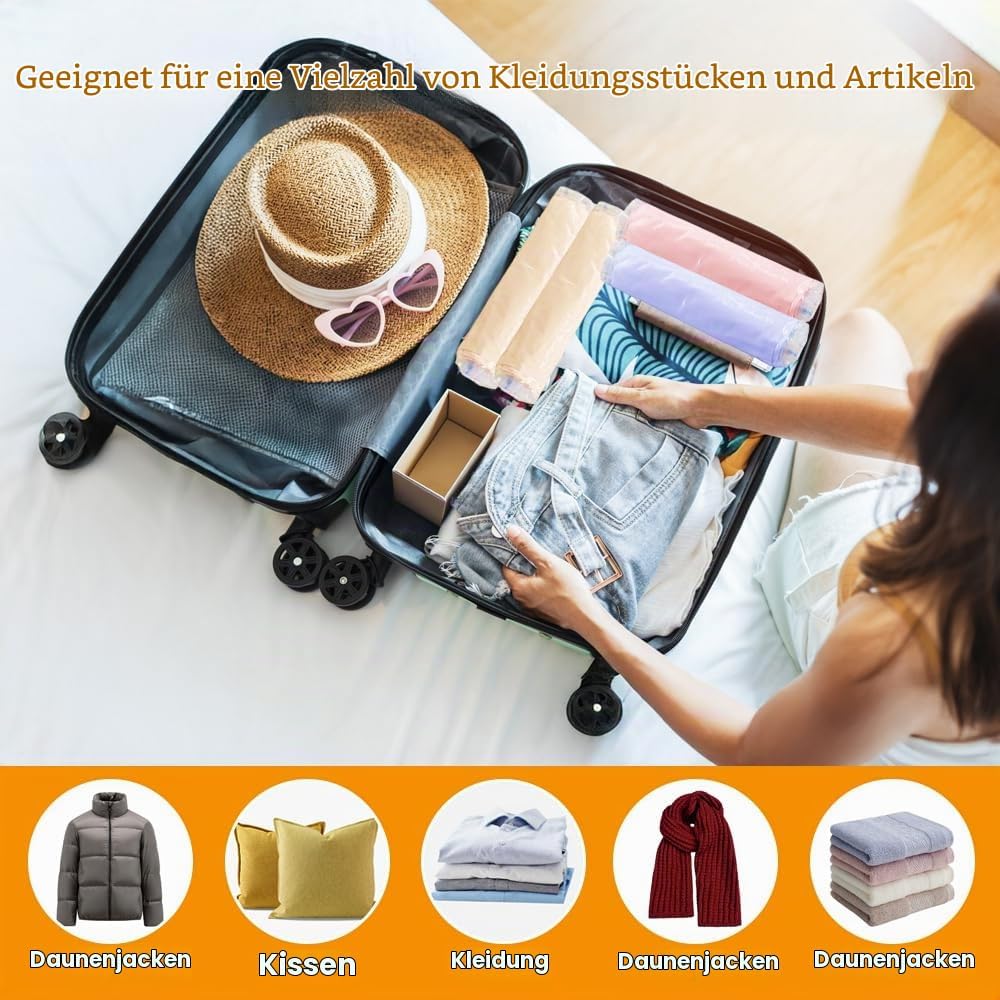 6 Vakuumbeutel für Kleidung Reise Kompressionsbeutel zum Einrollen, 60x40cm