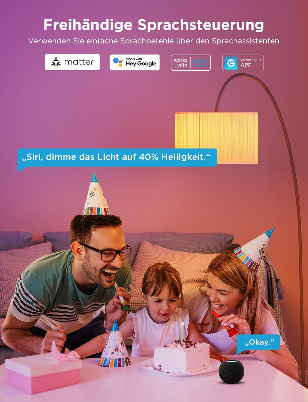 Govee Smart Glühbirne E27, WLAN LED Lampe RGBWW 800lm,dimmbare,2 Stück