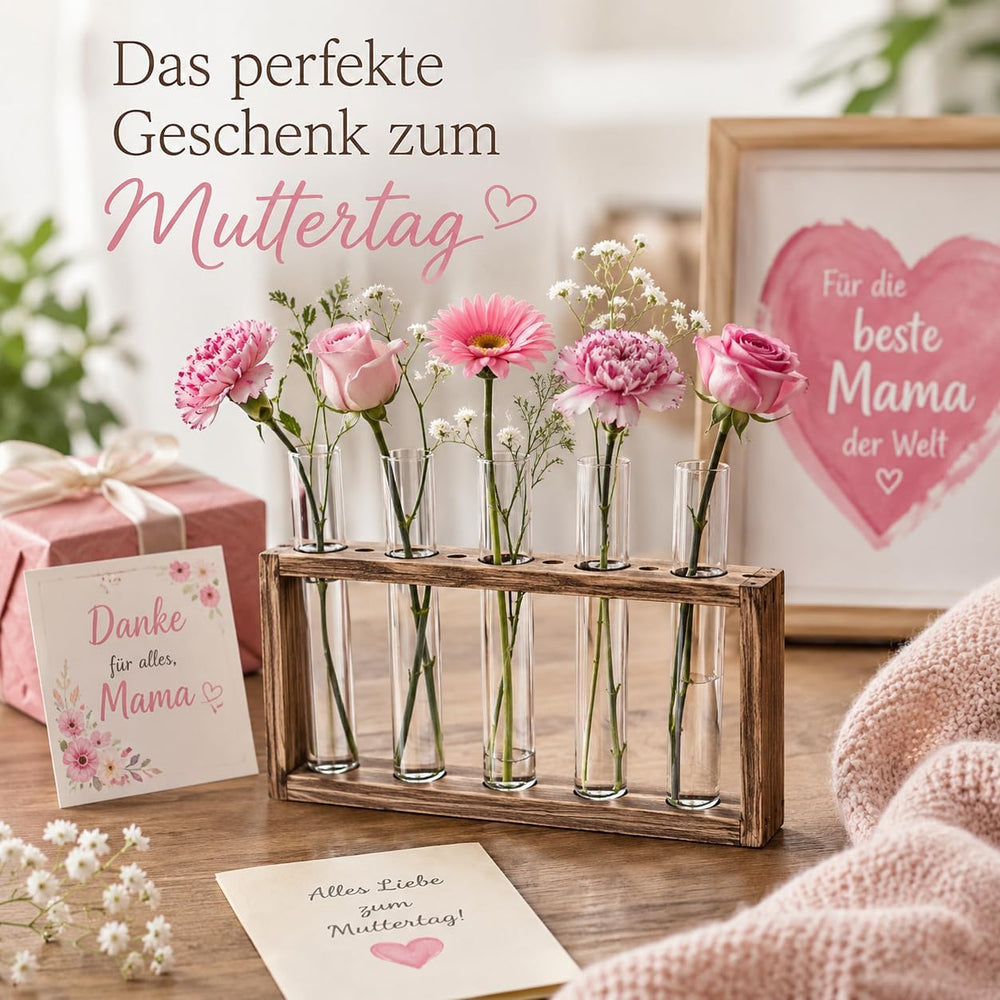 Cieex Kleine Vintage Blumenvase Mit Ständer Holz Modern Glas Reagenzgläser