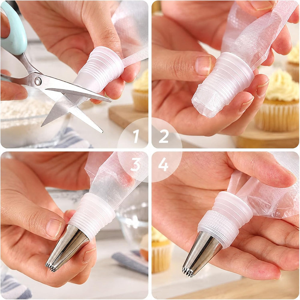 HAKACC 100 Stück Einweg Spritzbeutel Set, 30×20cm Spritztüten mit 6 Tüllen