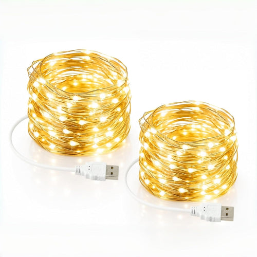 USB Lichterkette Silberdraht, wasserdicht, 5 m, 2 Stück