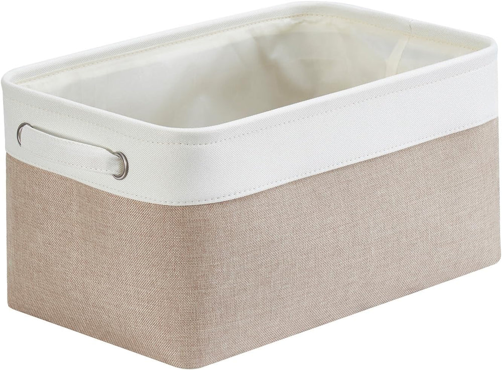 Mangata aufbewahrungsbox Stoff, aufbewahrungskorb, Korb aufbewahrung Stoff mit Griffen für Schrank, Spielzeug, kleiderschrank, Regale, Kleidung (Helles Khaki Weiß, klein)