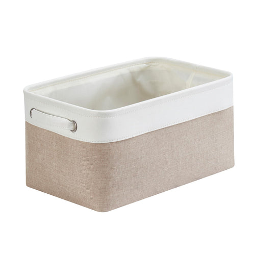 Mangata aufbewahrungsbox Stoff, aufbewahrungskorb, Korb aufbewahrung Stoff mit Griffen für Schrank, Spielzeug, kleiderschrank, Regale, Kleidung (Helles Khaki Weiß, klein)